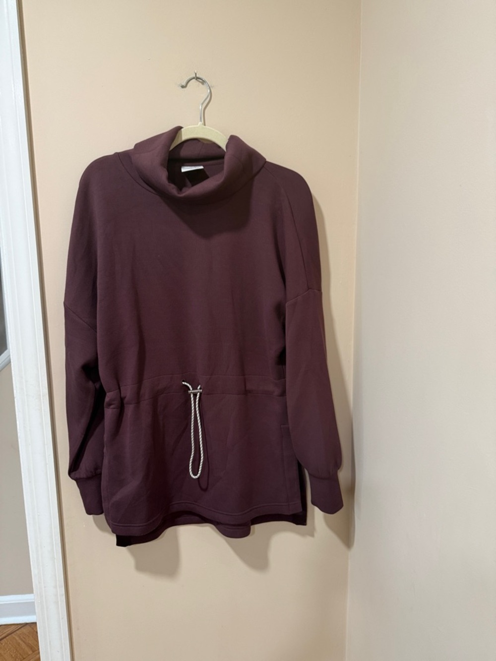 Varley Freya Drawcord Sweatshirt Plum Cowl-Neck Drawstring Pullover